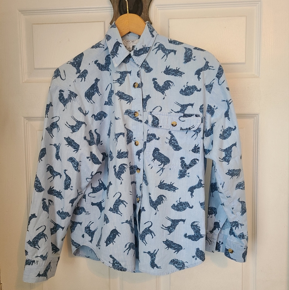 (1051) Cherokee Woman's Long Sleeve Western Shirt, Light Blue, Size: Small